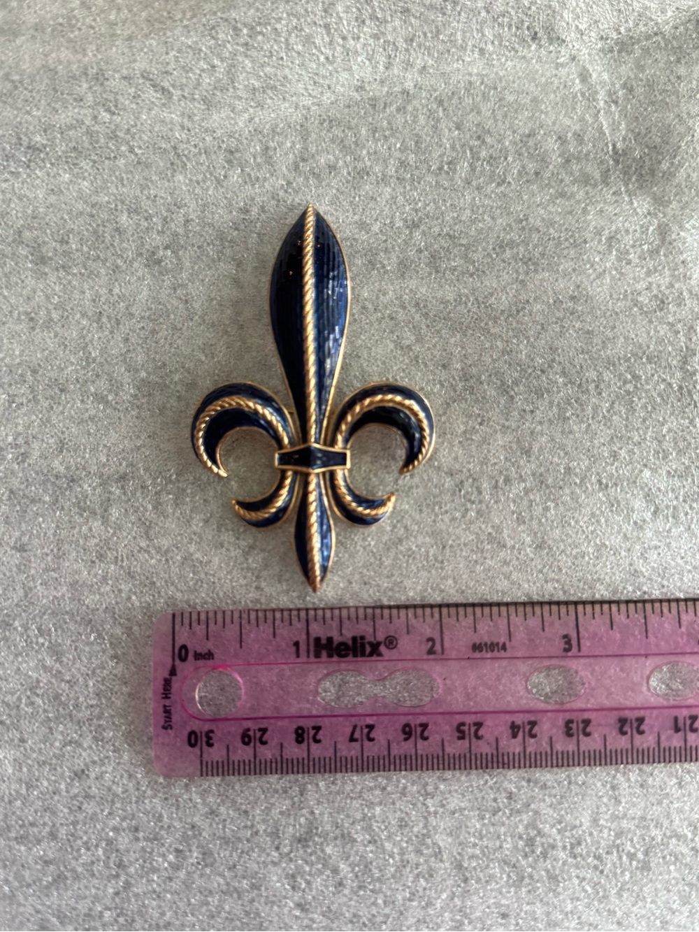 Vintage TRIFARI Gold-Tone and Navy Fleur-de-Lis Brooch